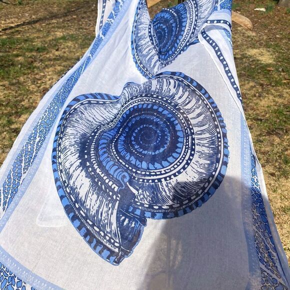 Mudpie Blue Nautilus Seashell Coral Summer Blanket Scarf - Picture 4 of 10